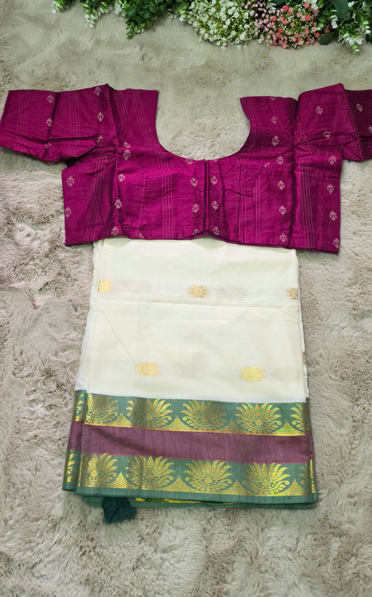 Beautiful Onam set saree with matching blouse