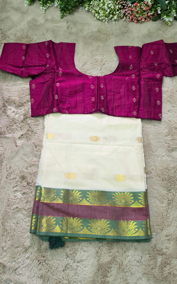 Beautiful Onam set saree with matching blouse