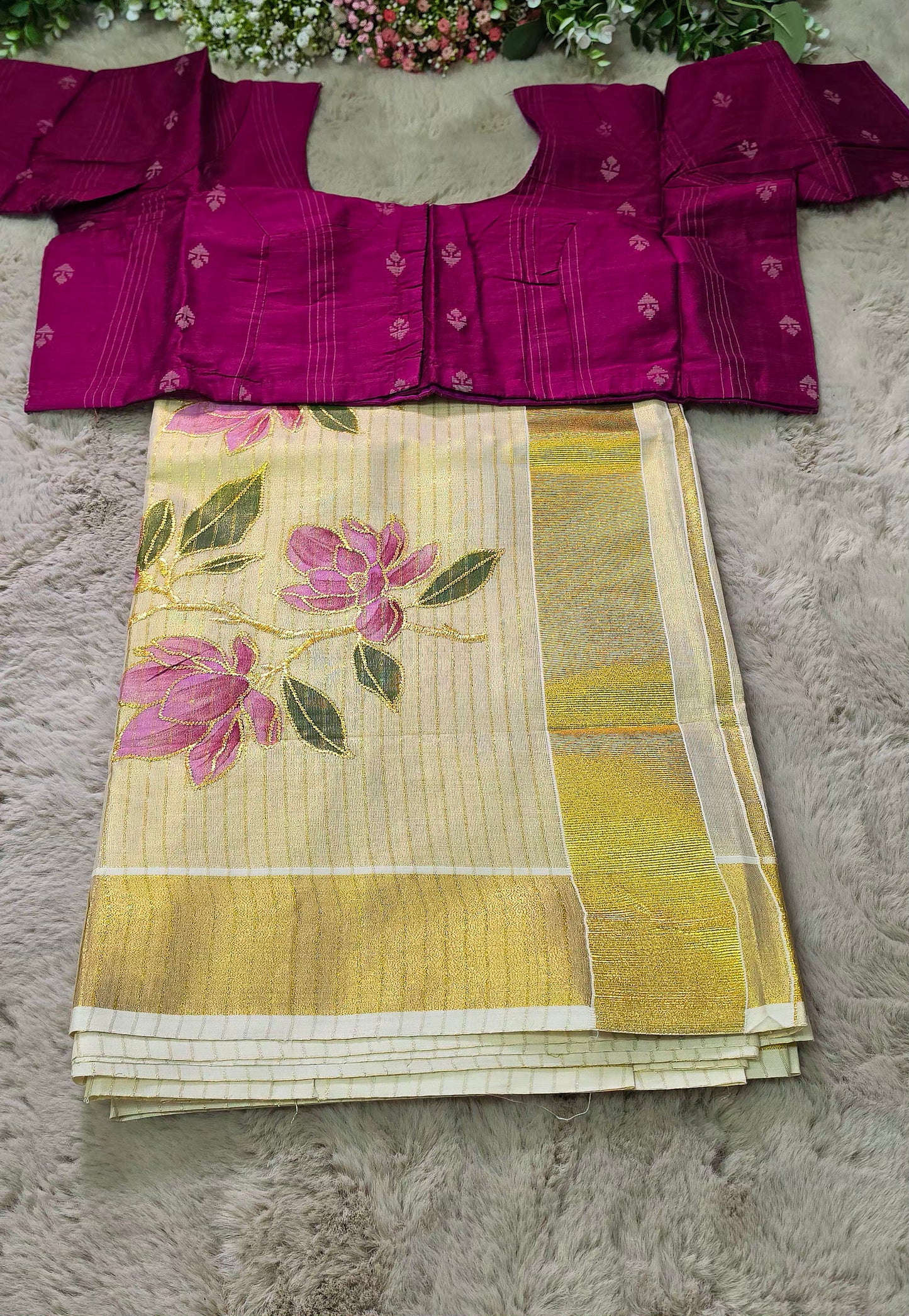Beautiful embroidered  tissue set saree with blouse