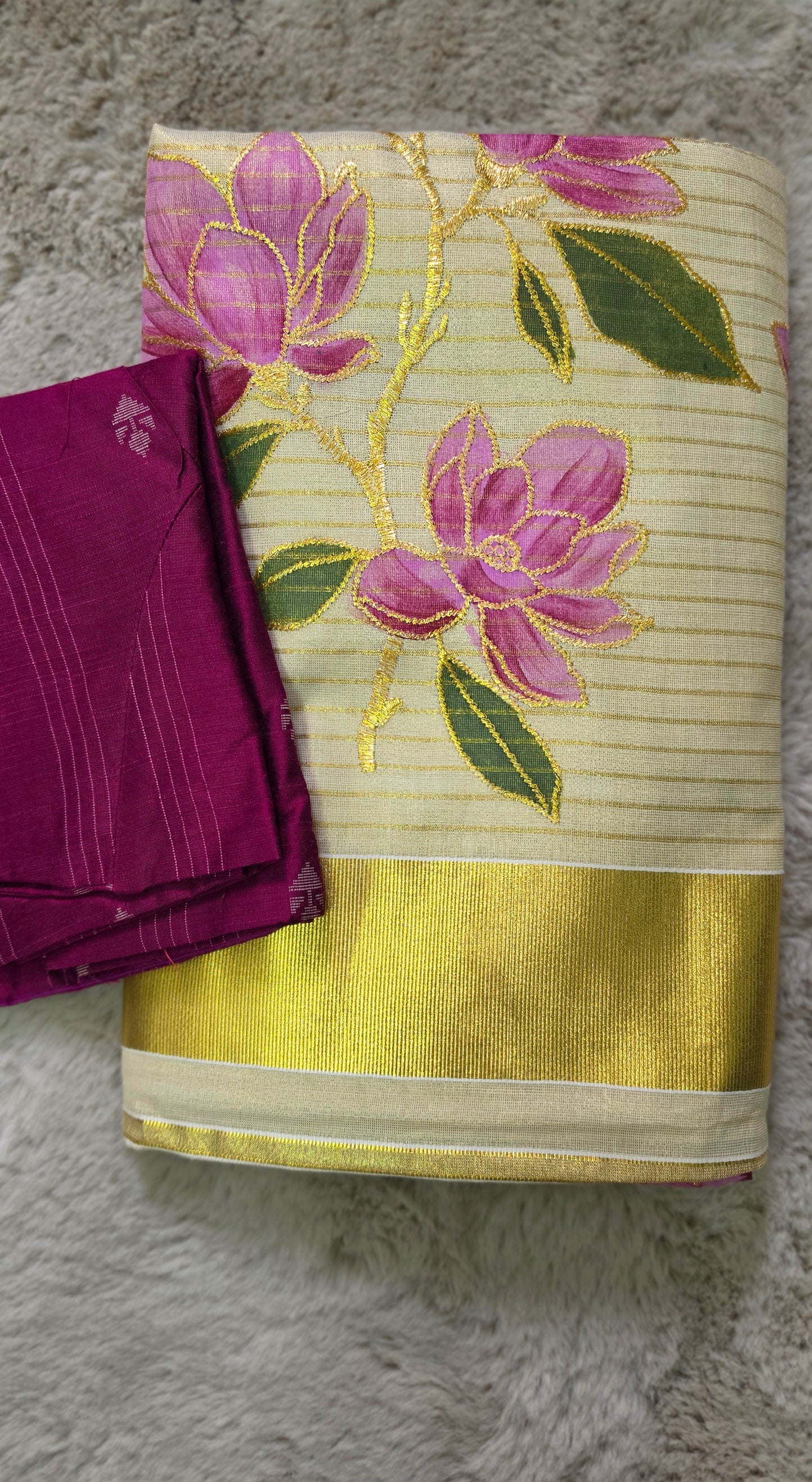 Beautiful embroidered  tissue set saree with blouse
