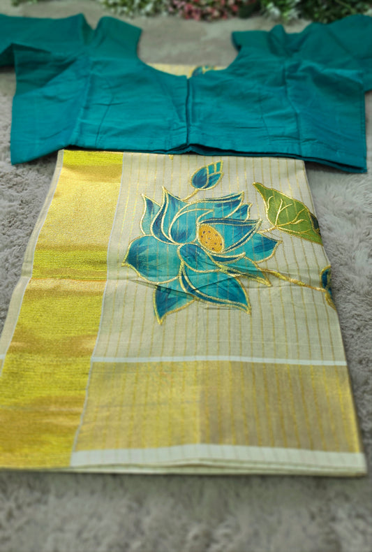 Beautiful embroidered  tissue set saree with blouse