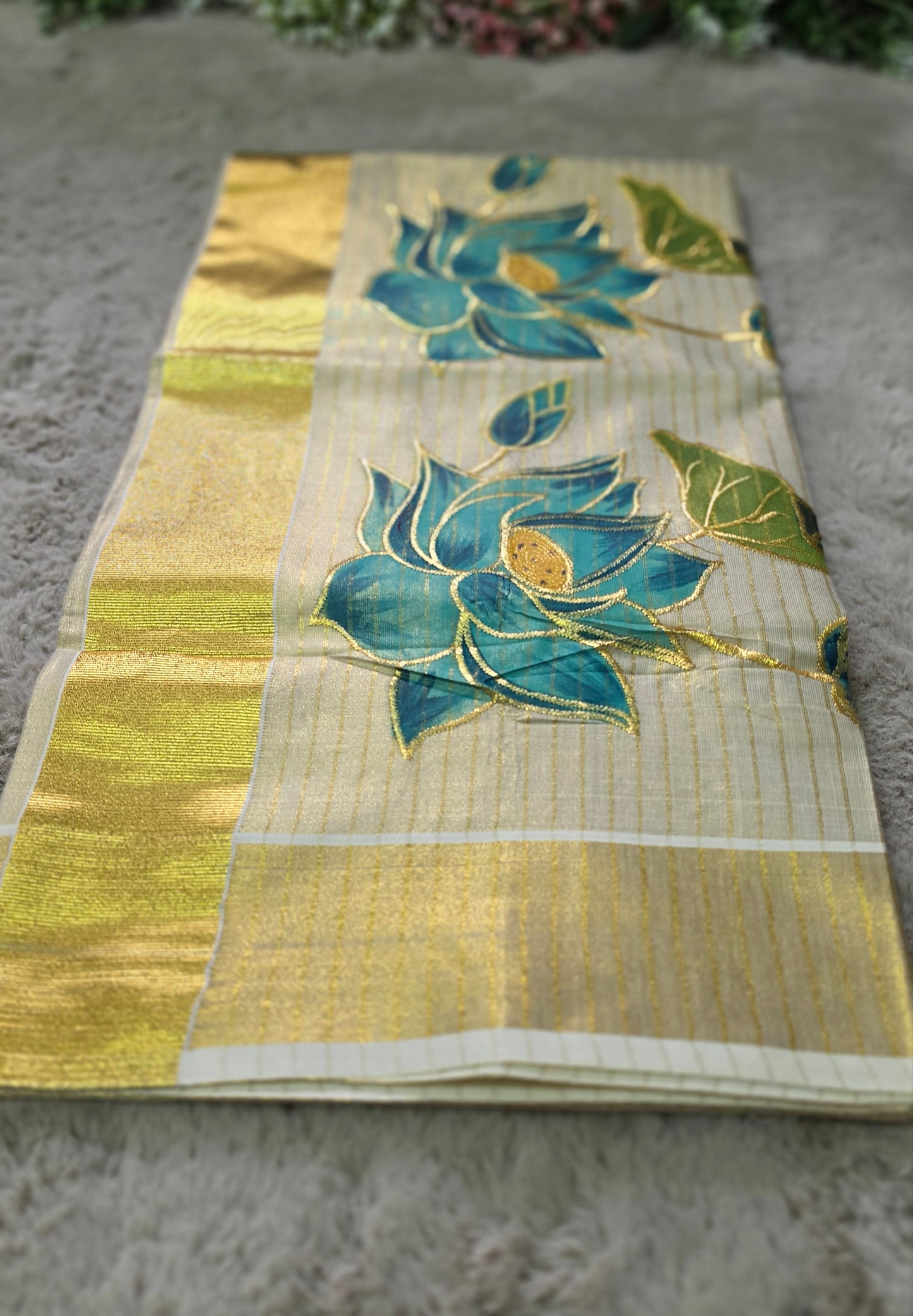 Beautiful embroidered  tissue set saree with blouse