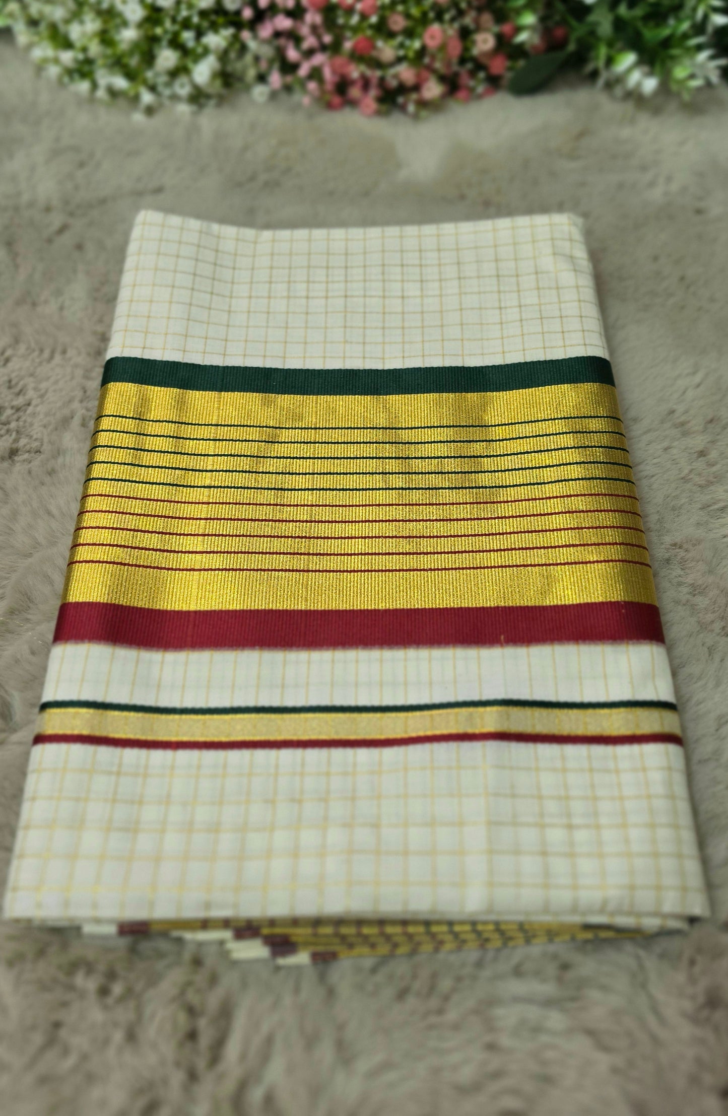 Beautiful check  tissue set saree
