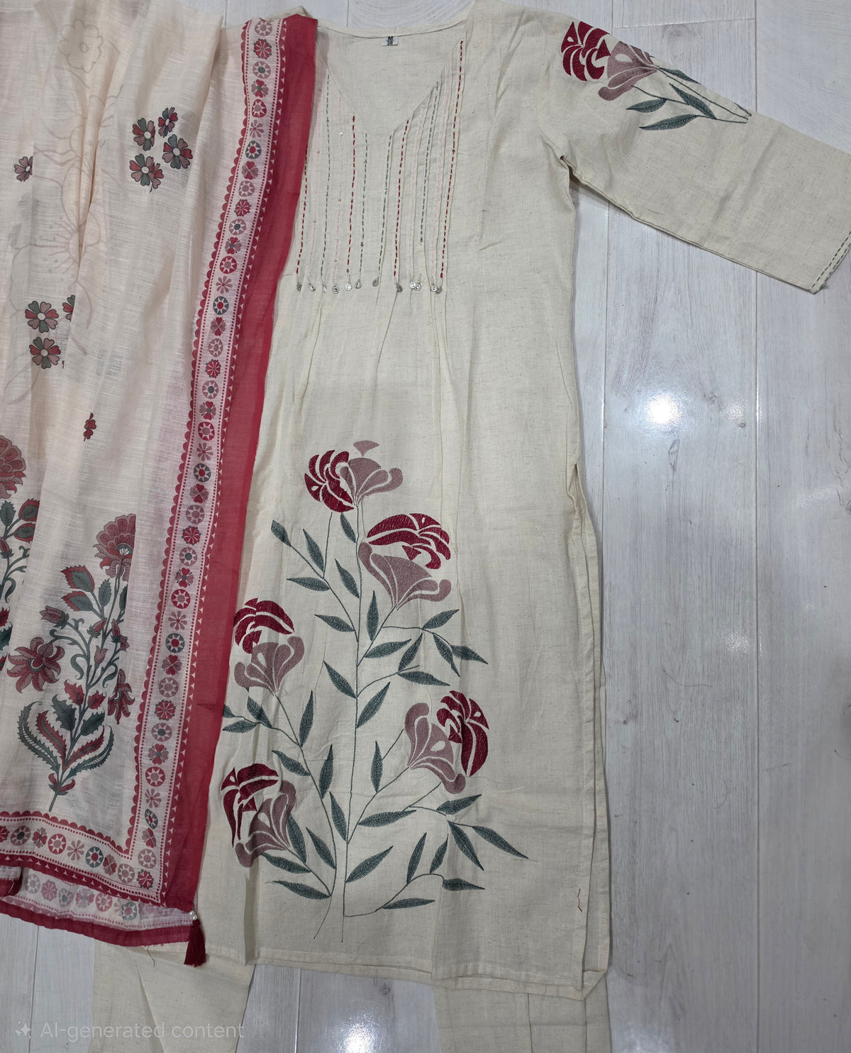Women's embroidered  cotton churidar set
