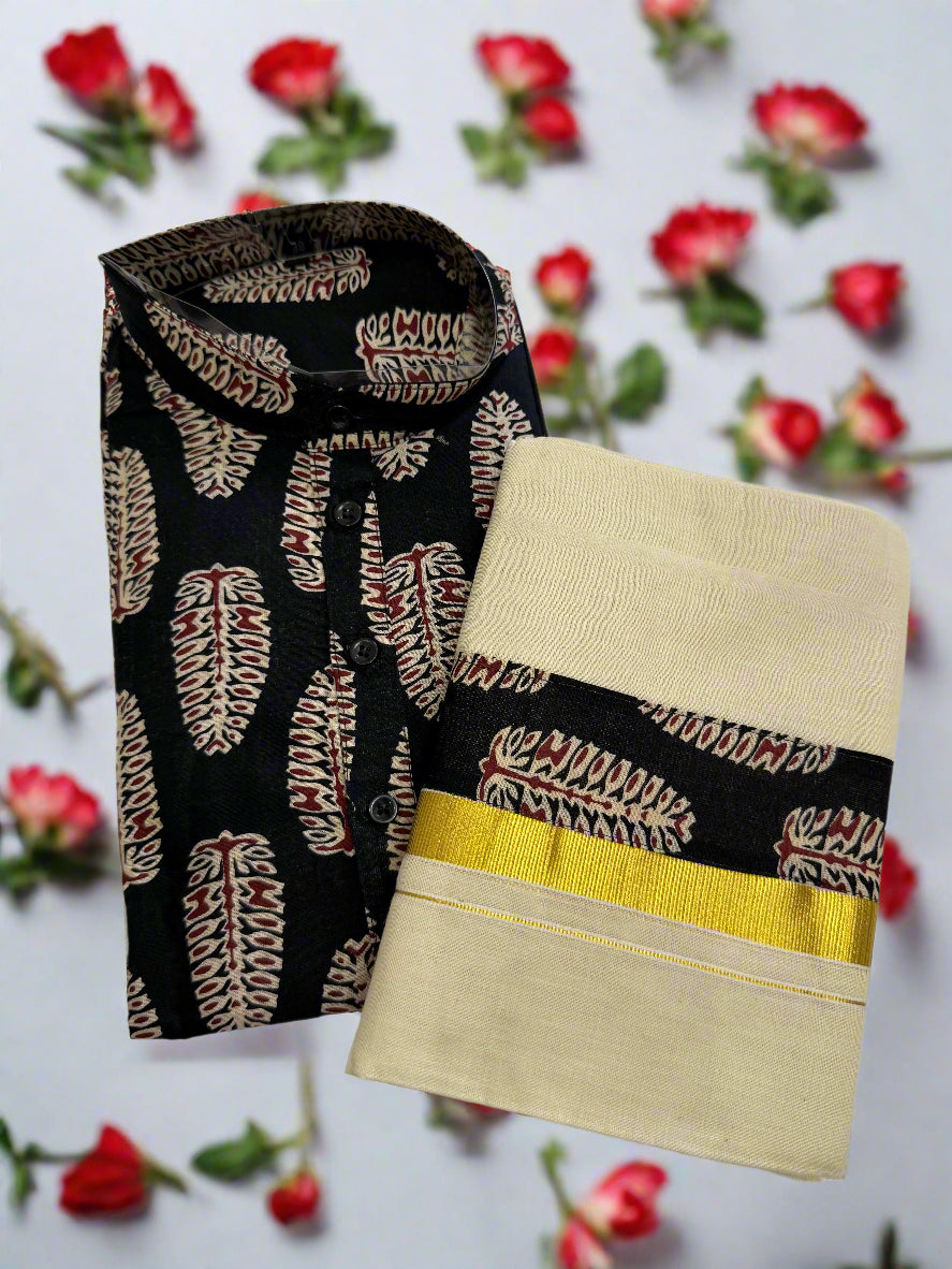 Black and Red patterned Kurta and Dhoti combo