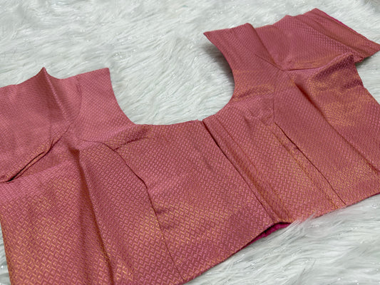 Pink Brocade Ready to wear princess cut saree blouse