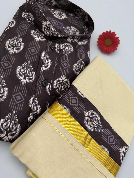 Black and white patterned Kurta and Dhoti combo