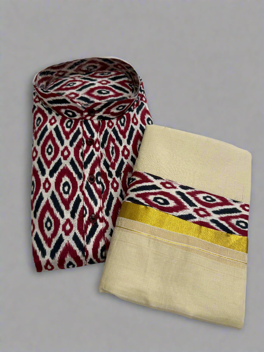 Stylish Maroon patterned Kurta and Dhoti combo.