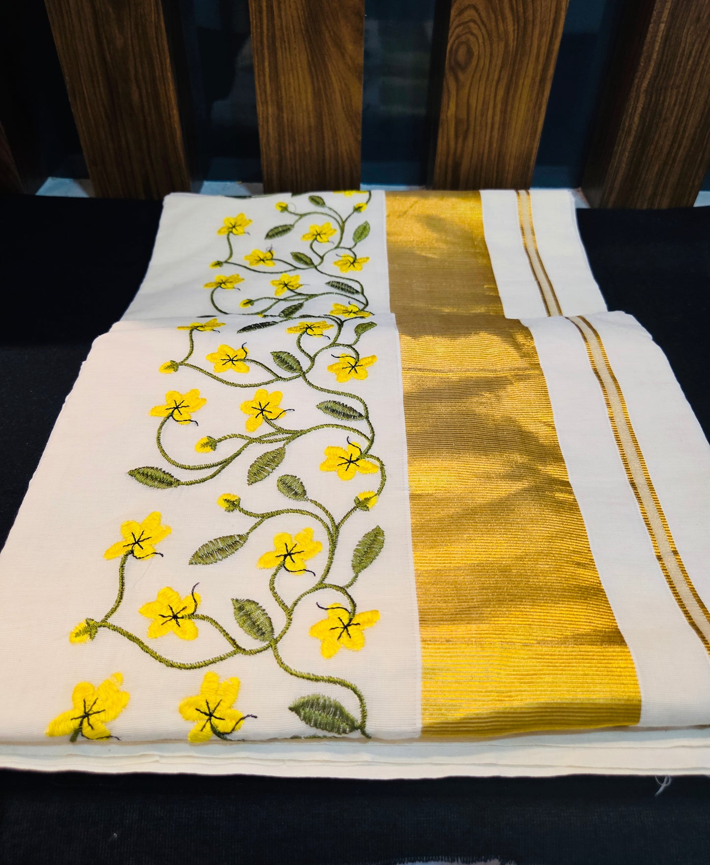 Kanikkonna embroidered ready to wear saree with readymade blouse ( with sleeve)*