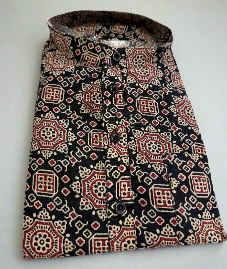 Stylish Black and Red patterned Kurta and Dhoti combo.