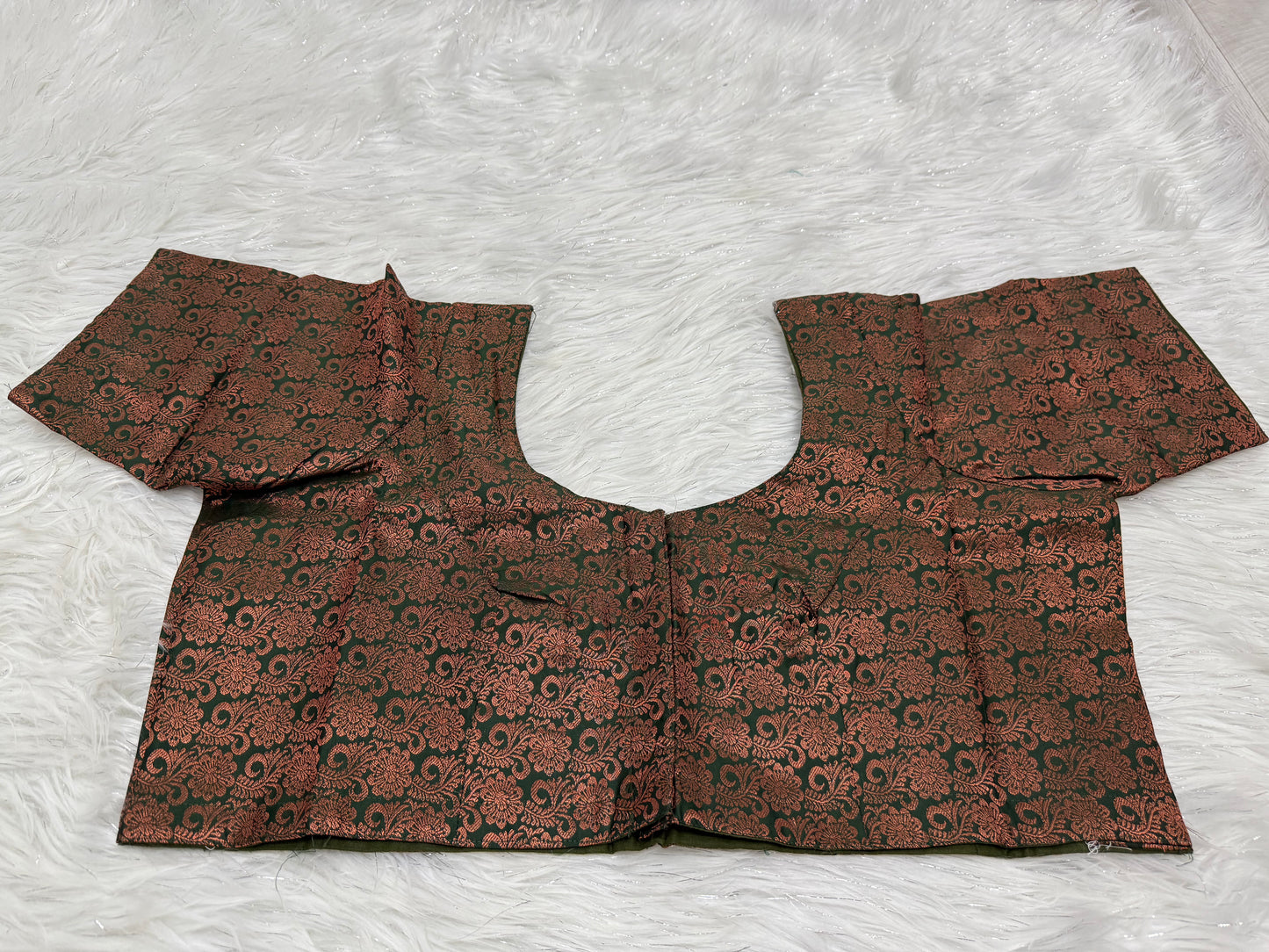 Dark green Brocade Ready to wear princess cut saree blouse