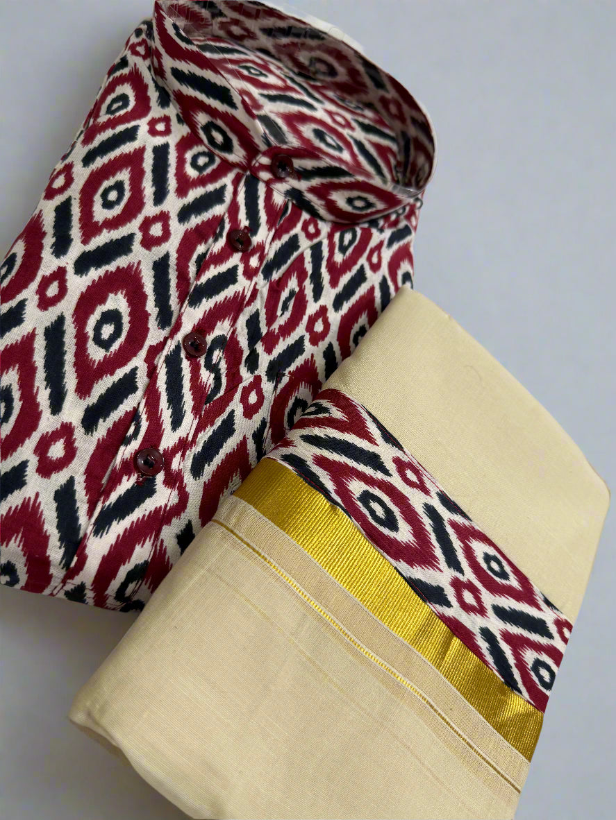 Stylish Maroon patterned Kurta and Dhoti combo.