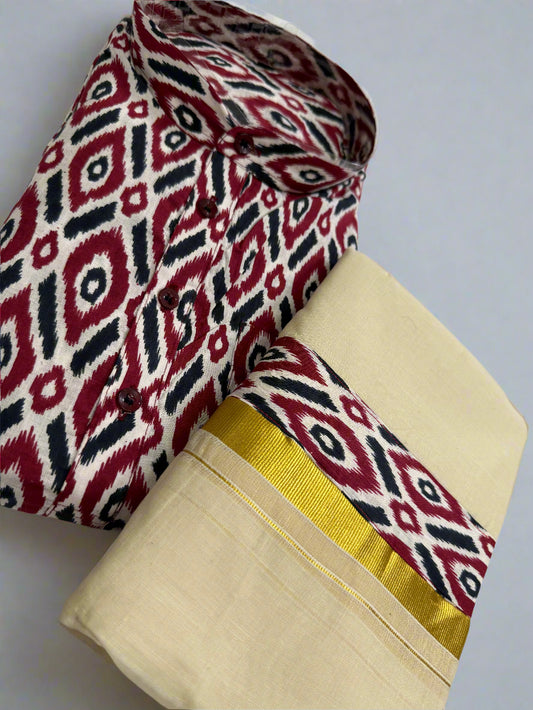 Stylish Maroon patterned Kurta and Dhoti combo.