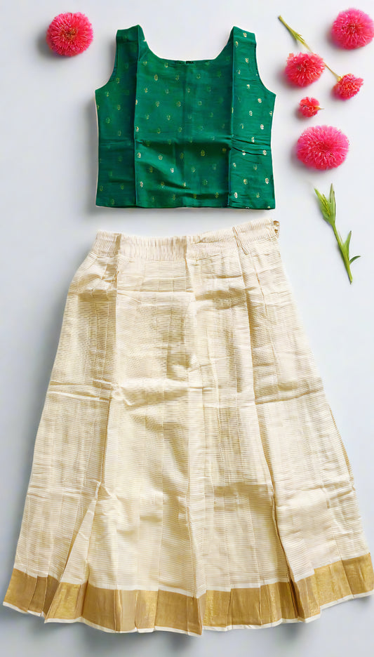 Girls Onam Green blouse and skirt