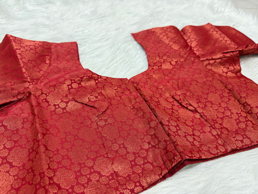 Red Brocade Ready to wear princess cut saree blouse