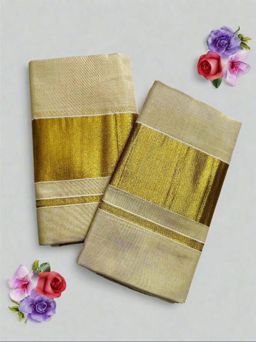 Gold tissue Set Mundu.