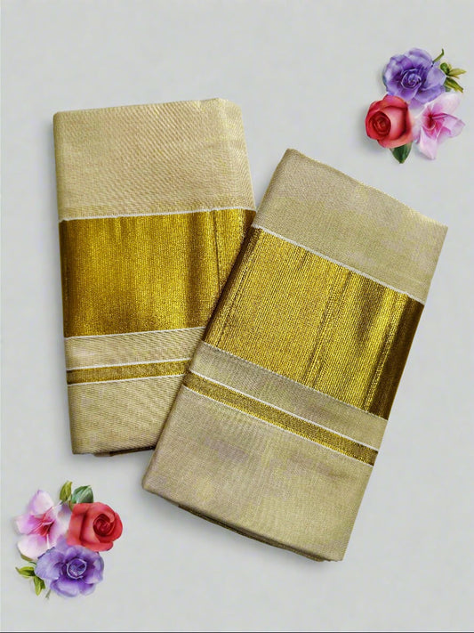 Gold tissue Set Mundu.