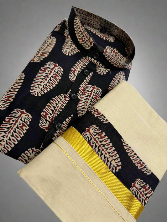 Black and Red patterned Kurta and Dhoti combo