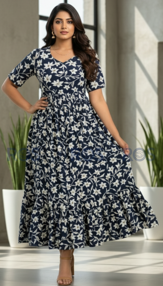 Premium Rayon Floral  printed dress/ kurti (Dark navy blue)