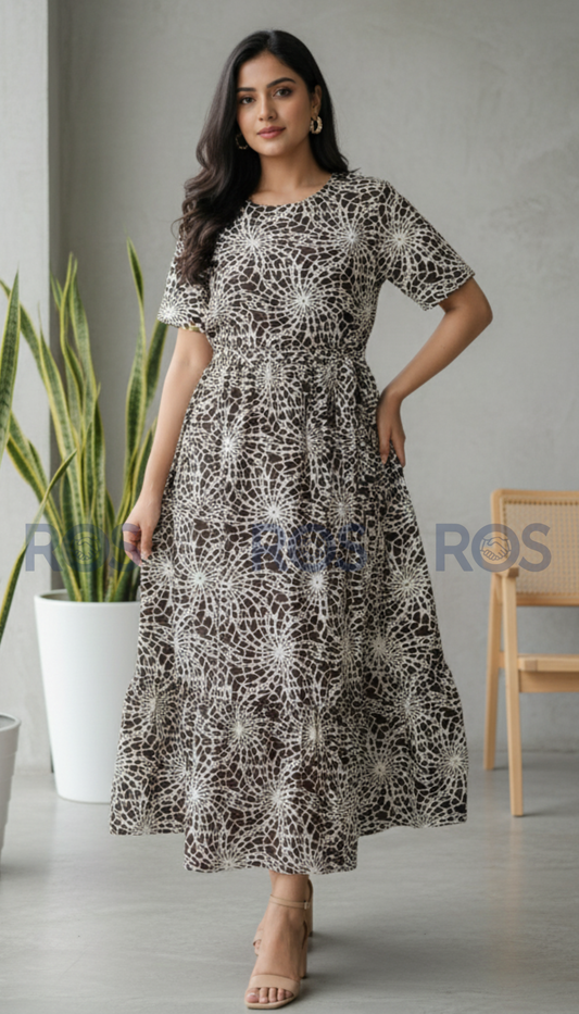 Premium Rayon Floral printed dress/ kurti ( Dark Brown )