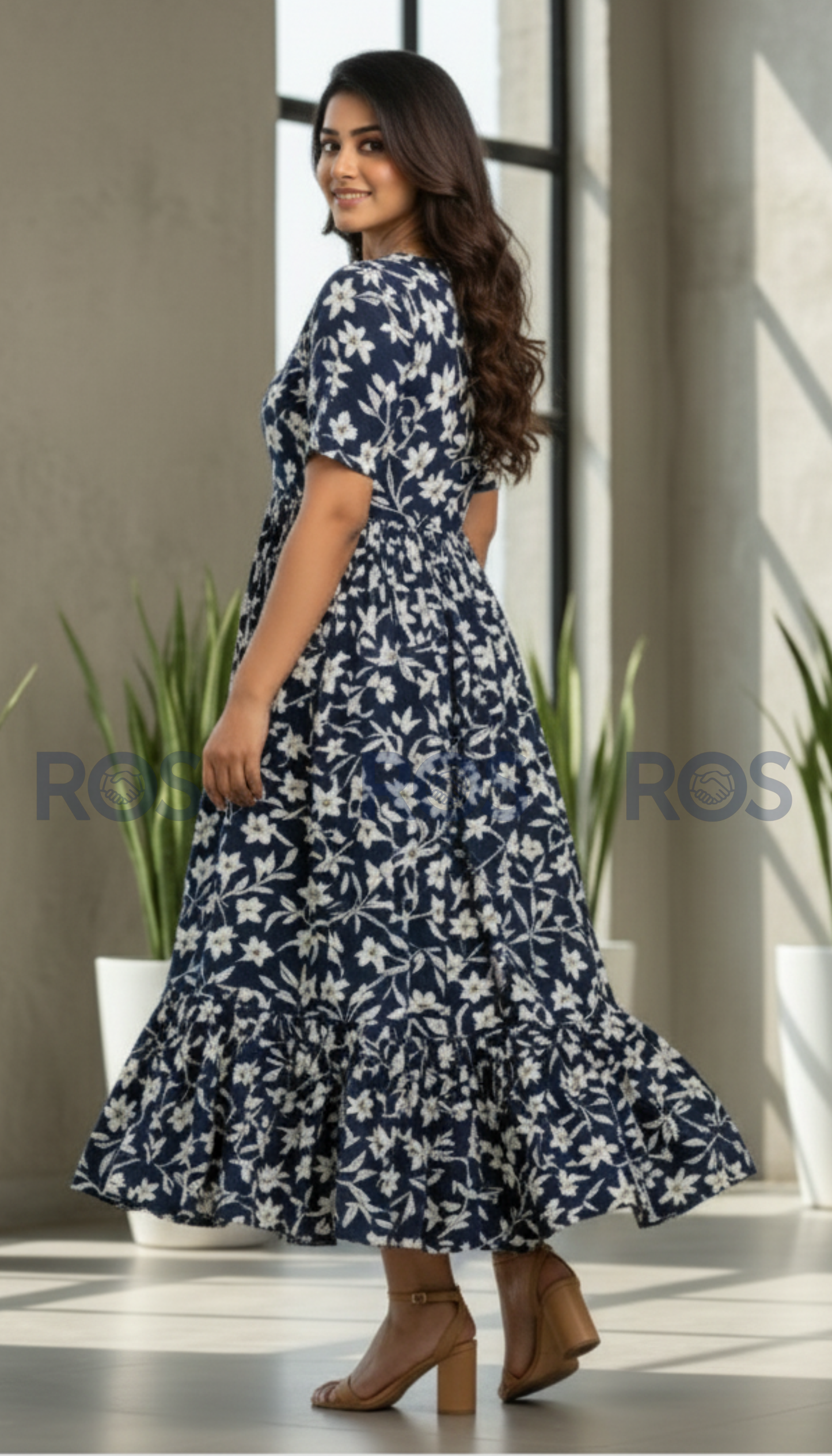 Premium Rayon Floral  printed dress/ kurti (Dark navy blue)