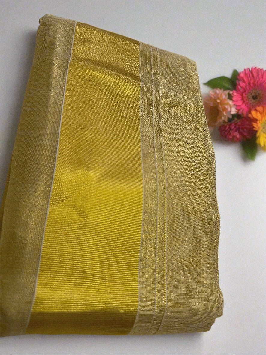 Golden Ready-to-Wear tissue Saree with Blouse Piece