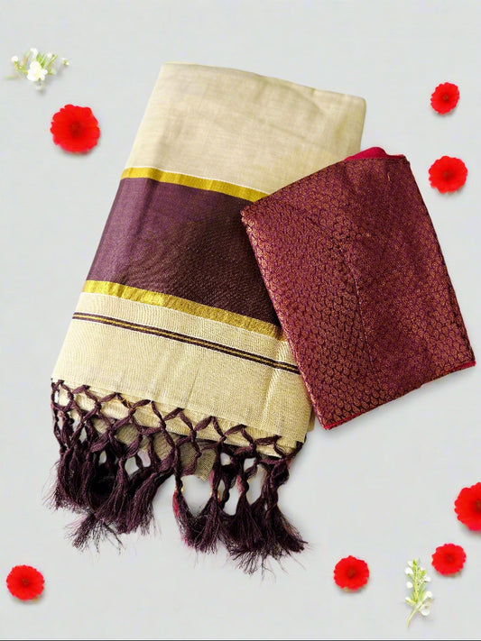 Ready to wear Onam set Saree with Readymade Blouse