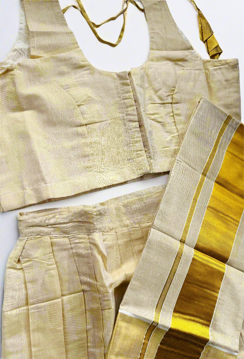 Soft silk dhavani with ready to wear blouse.