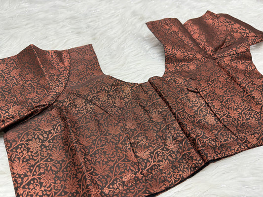 Dark green Brocade,  Ready to wear princess cut saree blouse