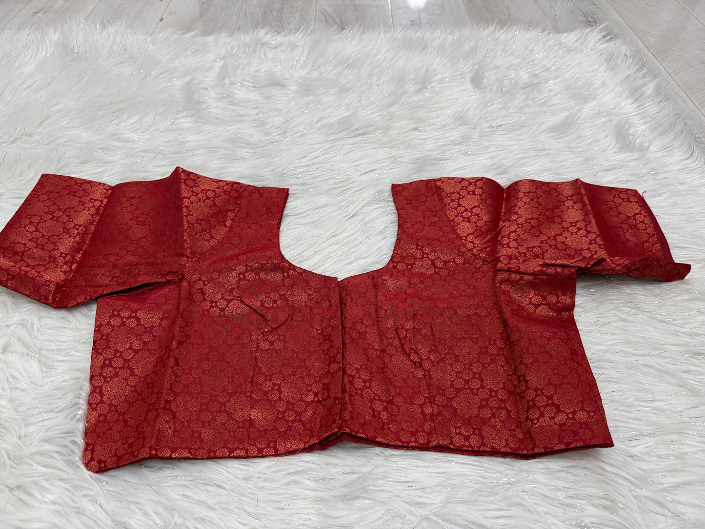 Red Brocade Ready to wear princess cut saree blouse