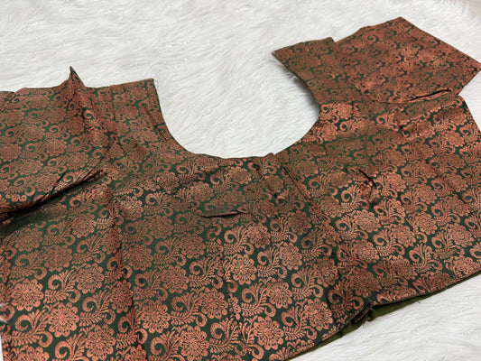 Dark green Brocade Ready to wear princess cut saree blouse