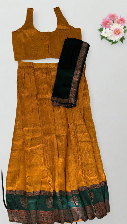 Soft silk dhavani with ready to wear blouse