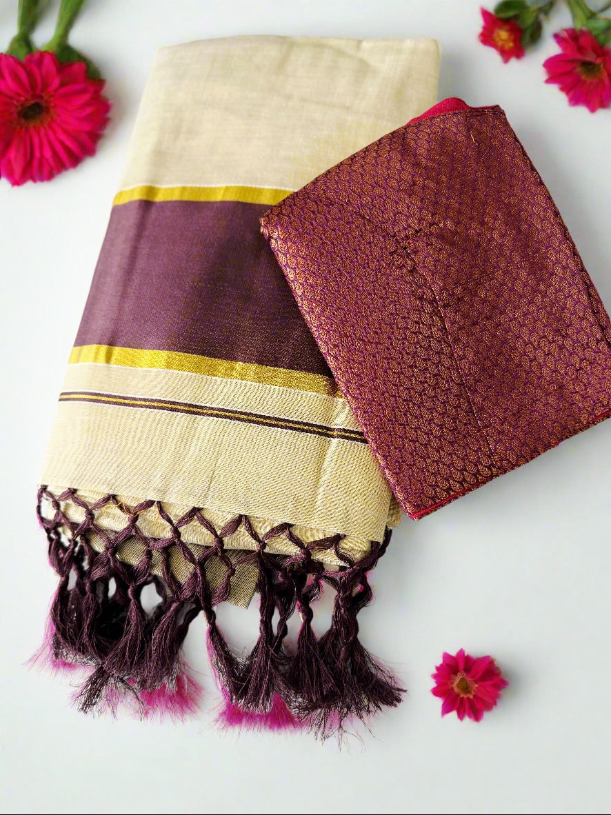Ready to wear Onam set Saree with Readymade Blouse