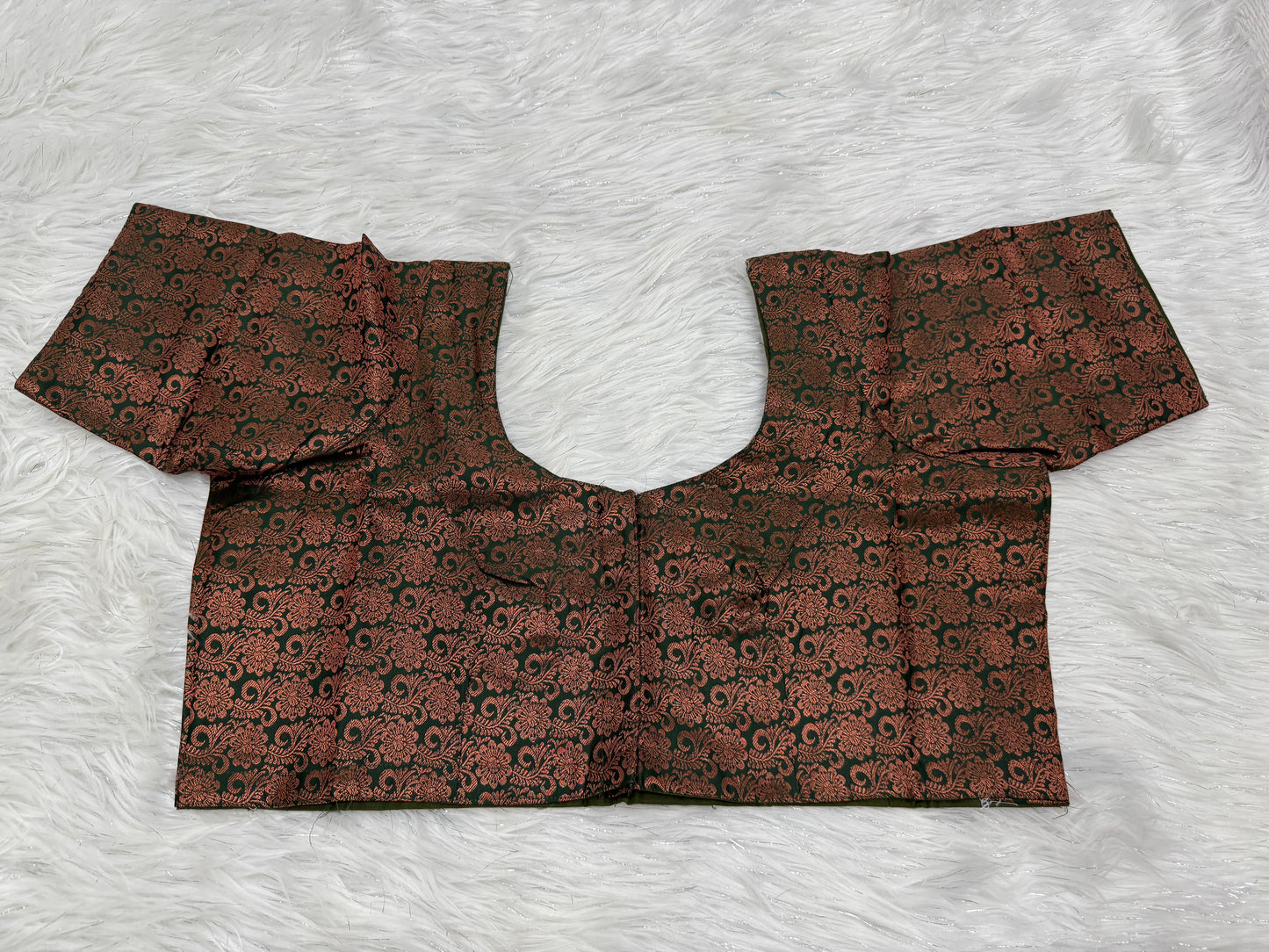 Dark green Brocade Ready to wear princess cut saree blouse