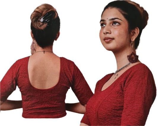 Stretchable Saree blouse (one size fits up to medium brick red