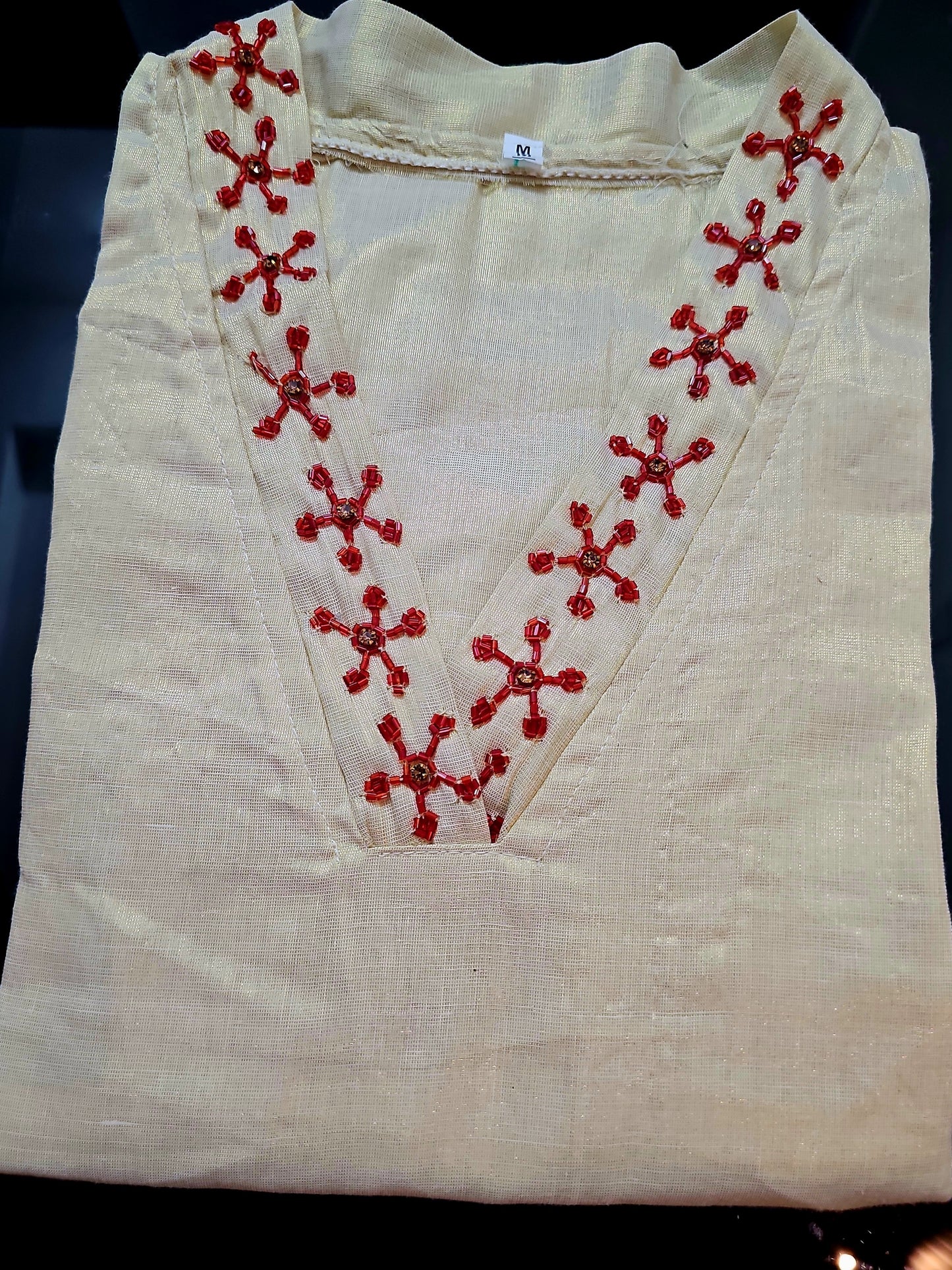 Beautiful hand worked Onam tissue three piece suit