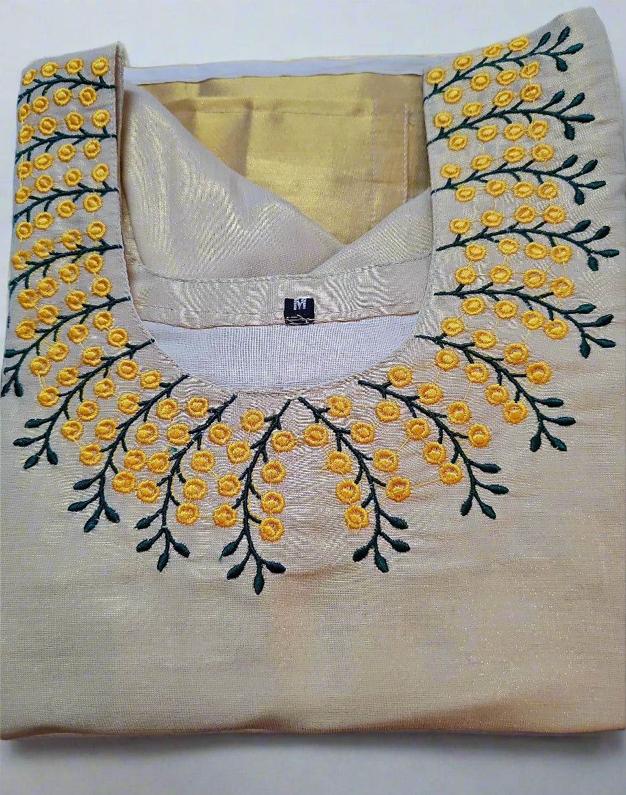 Embroidered Tissue Onam three piece suit