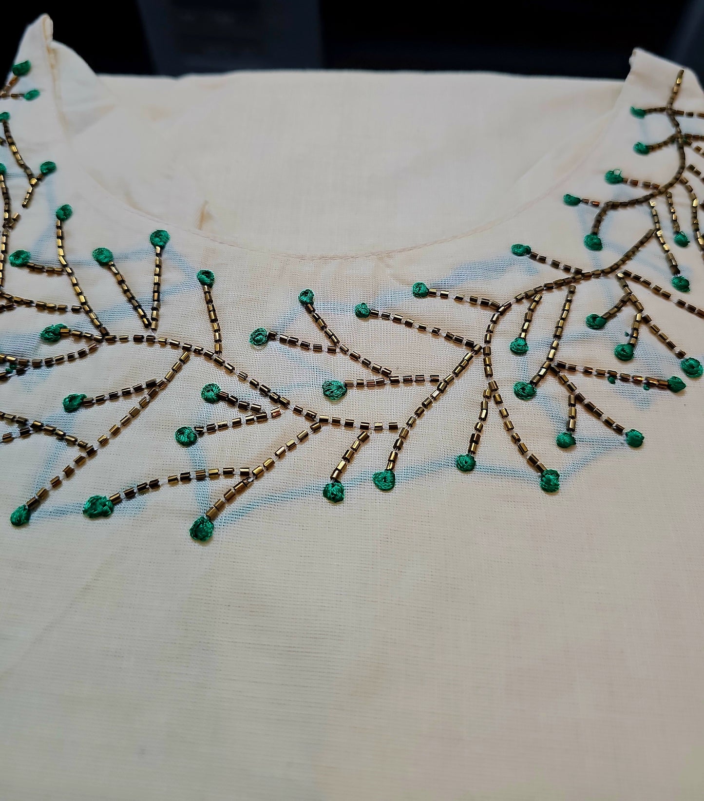 Beautiful hand worked Tissue Onam three piece suit