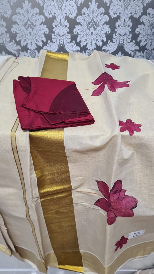 Ready to wear floral Onam Saree with blouse