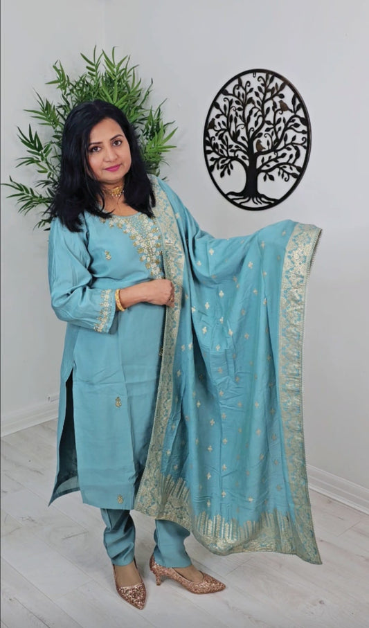 Silk heavy hand worked three piece suit