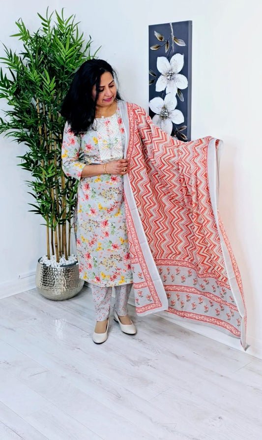 Printed Cotton three piece suit