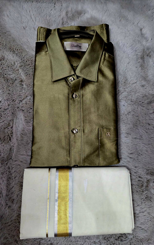 Half Sleeve Silk Shirt and Mundu