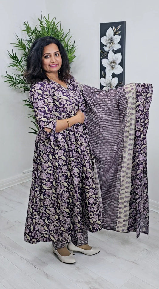 Pure Jaipuri cotton Anarkali three piece suit 💕