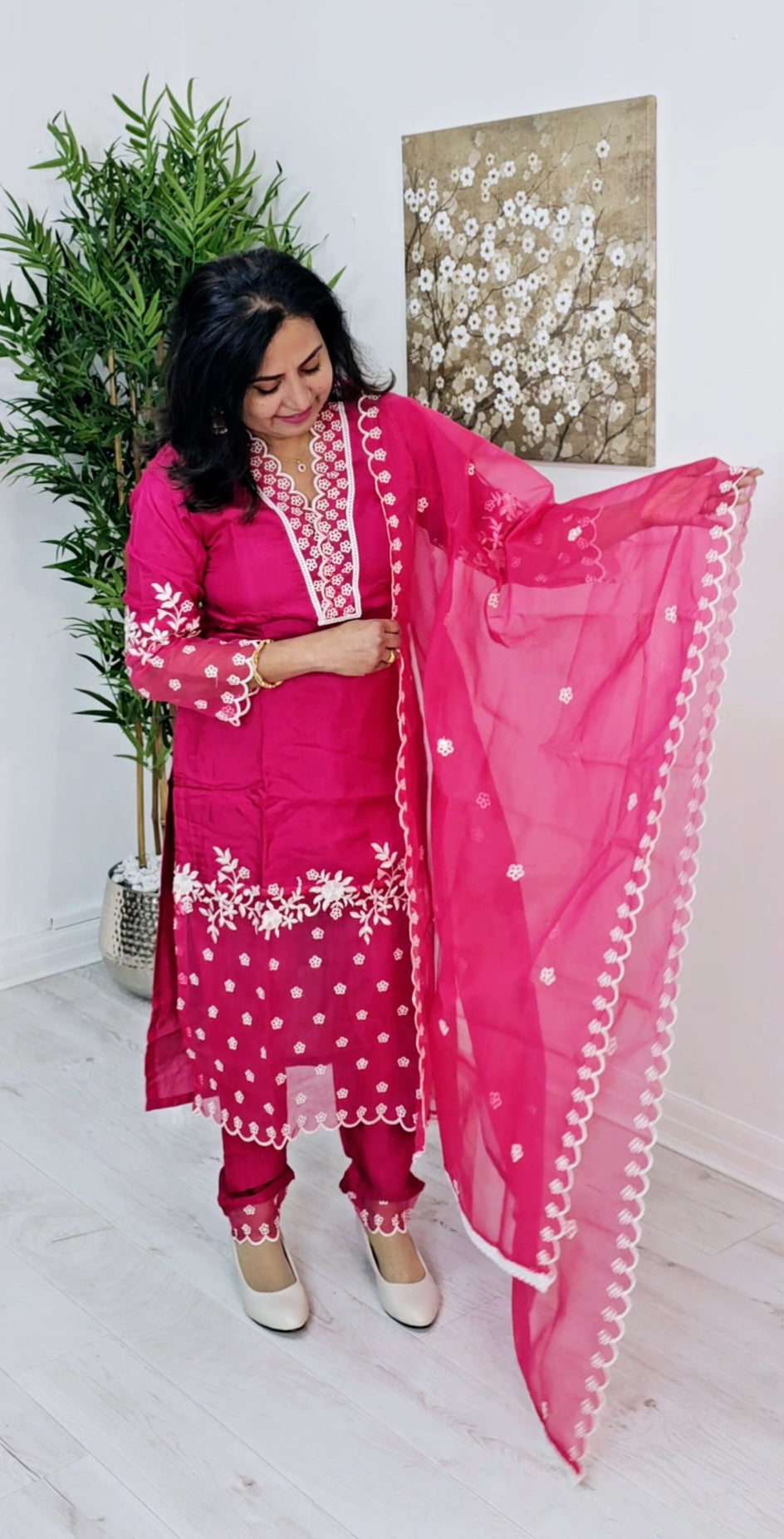 Beautiful heavy embroidered three piece suit with organza dupatta