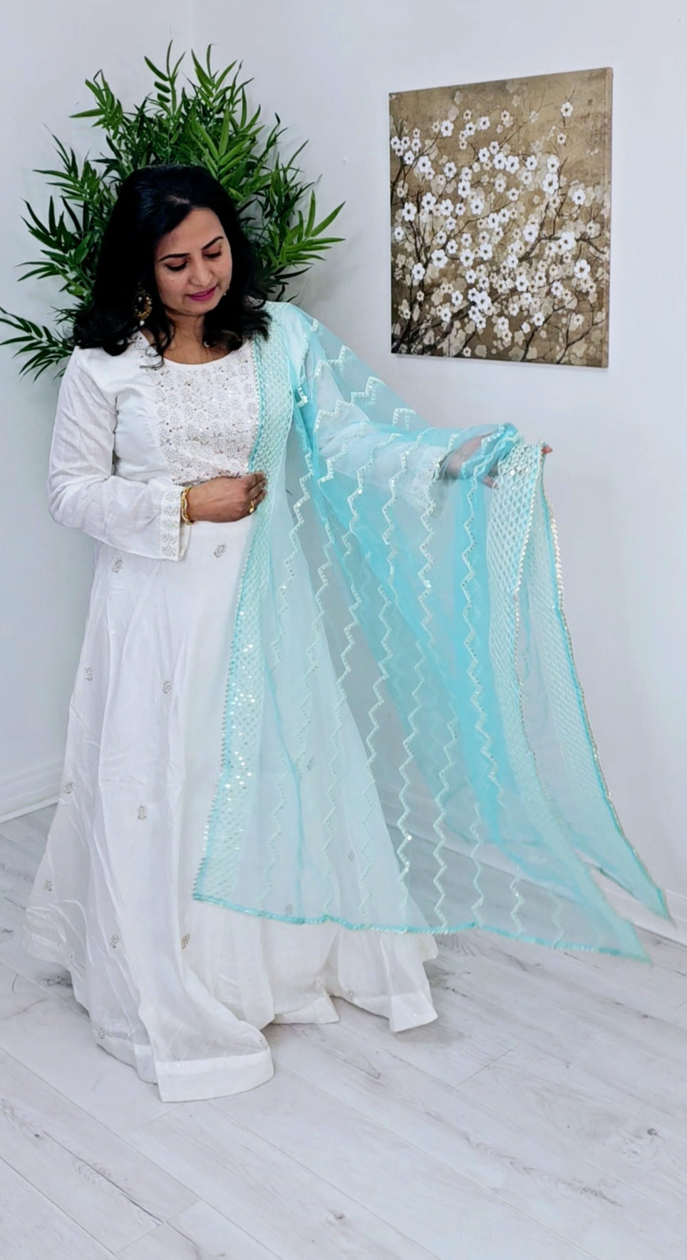Beautiful silk gown with heavy worked dupatta