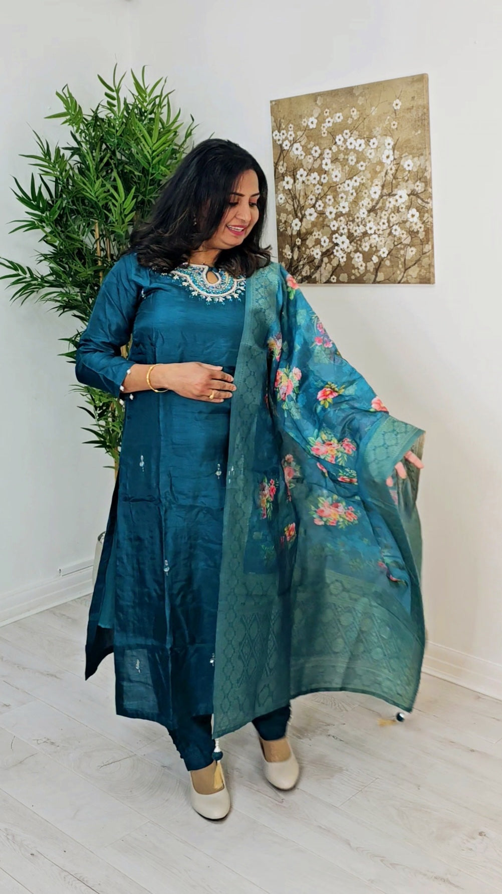 Silk three piece suit with Banarasi dupatta