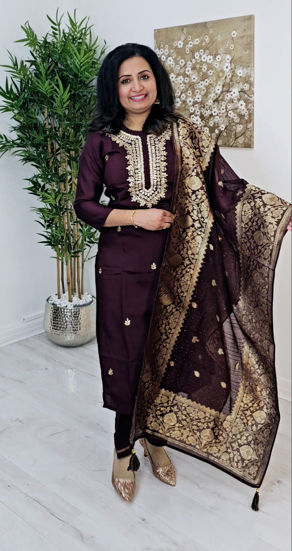 Silk three piece suit with Banarasi dupatta