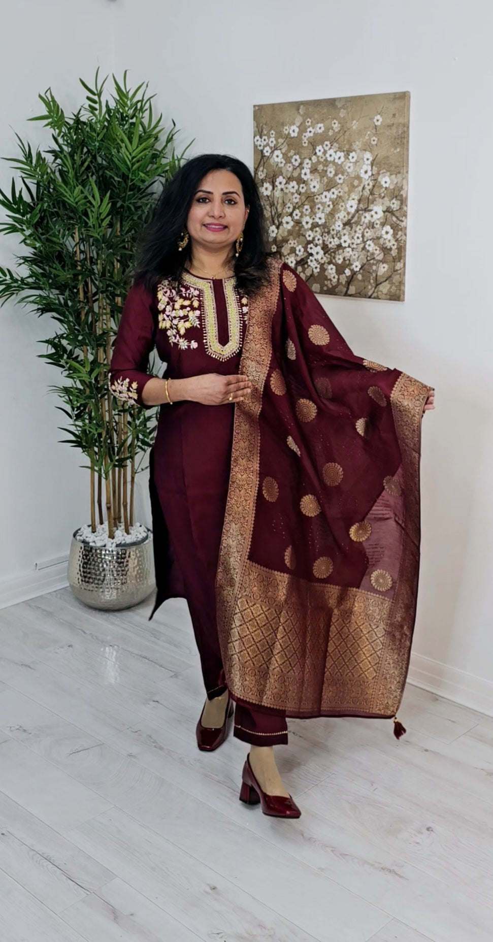 Beautiful Silk three piece suit with Banarasi dupatta