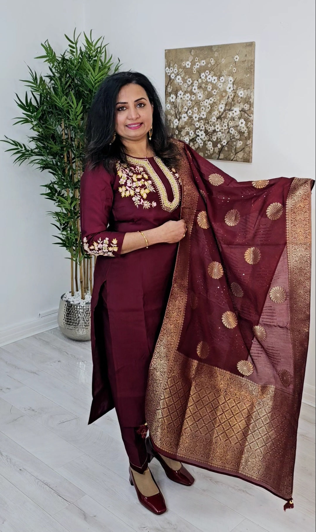 Beautiful Silk three piece suit with Banarasi dupatta