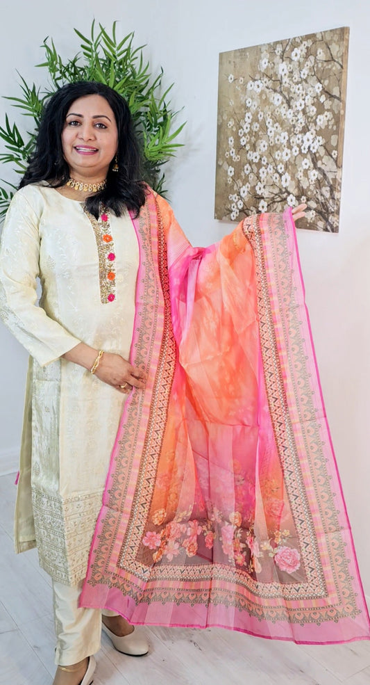 Silk three piece suit with Banarasi dupatta